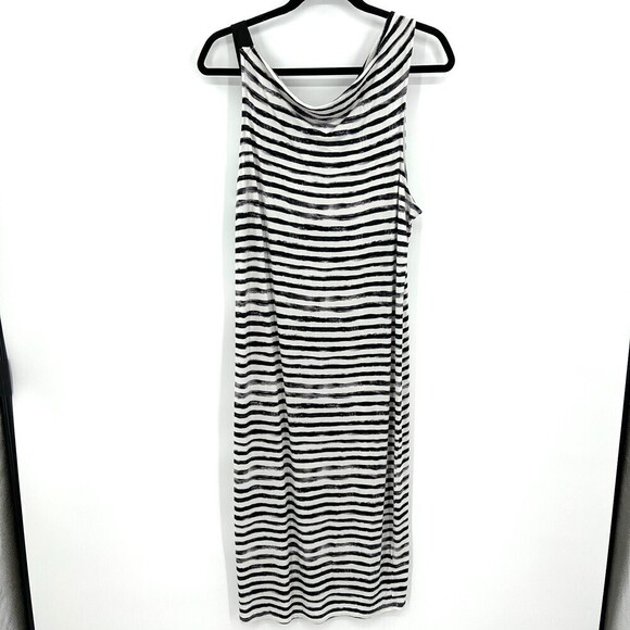 THREADS 4 THOUGHT Ink Stripe Soft Modal Cowl Neck Sleeveless Midi Dress Large - Picture 2 of 7